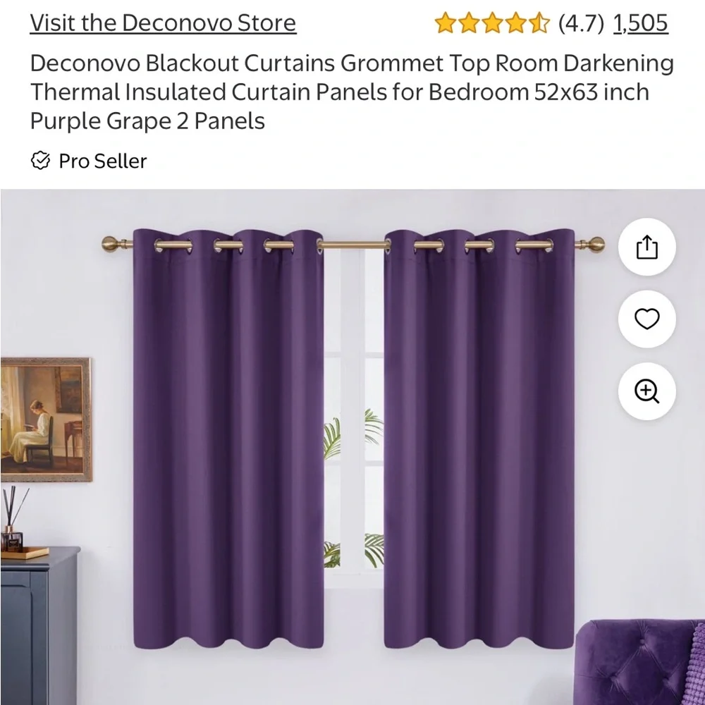 52x63” Black Out Curtain Panels Set of 2